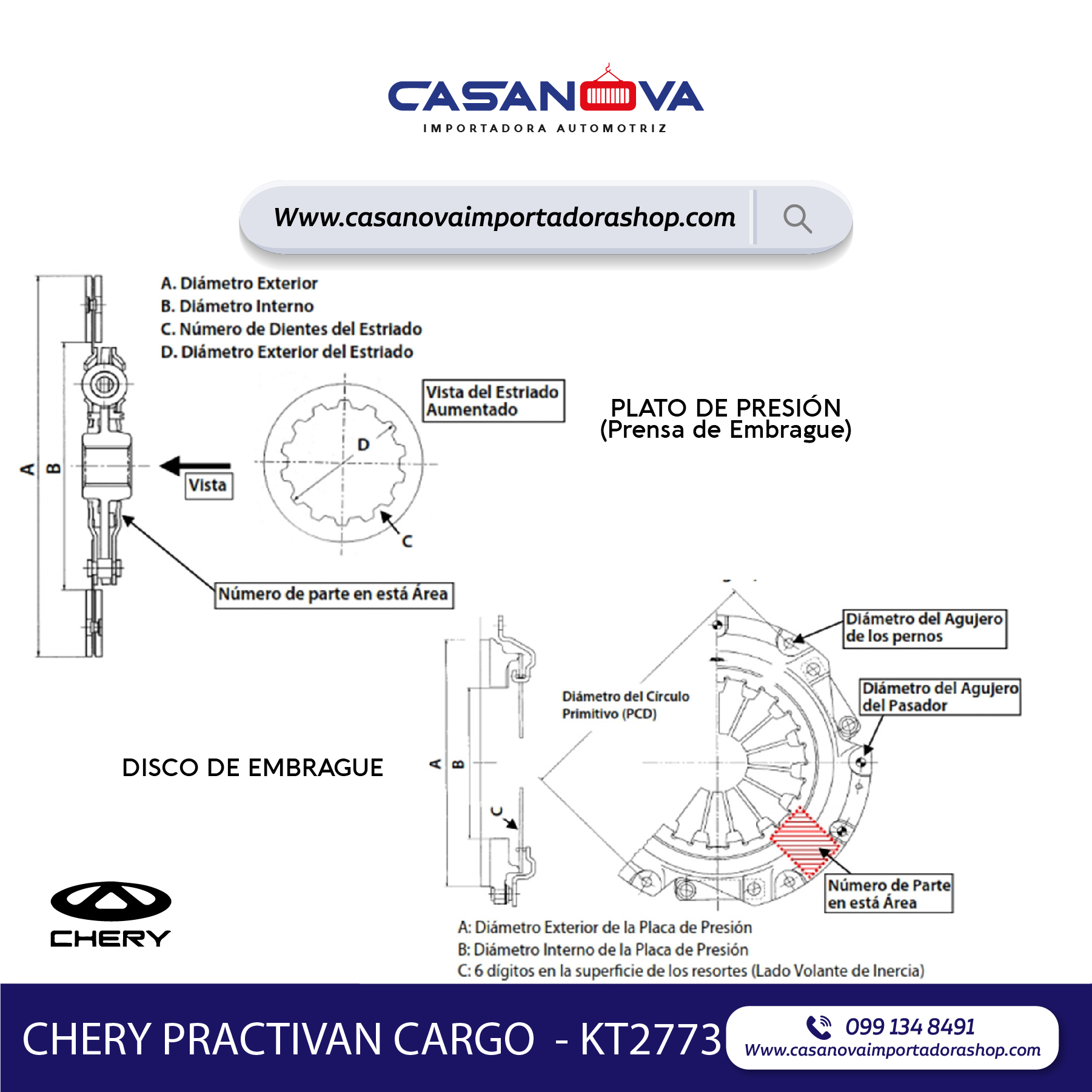 KT2773-Q22L. Kit de embrague para Chery Practivan Cargo Q22L –  casanovaimportadorashop